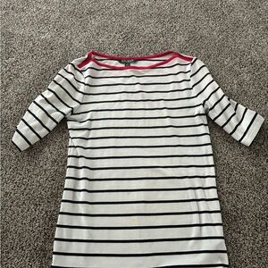 Ralph Lauren Black and White Striped Top with Red Accents